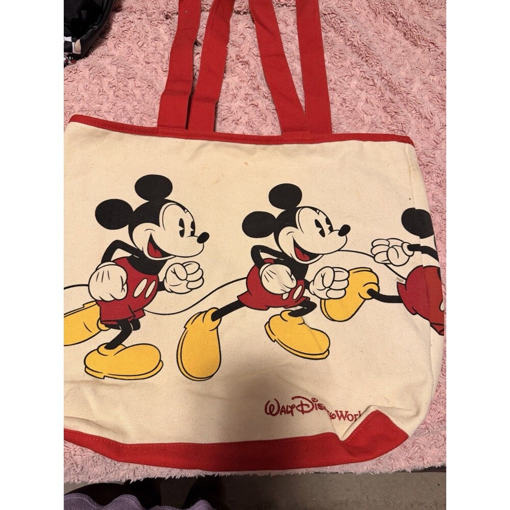 Walt Disney World Mickey Mouse Canvas Tote Bag Red Cream Disney Parks